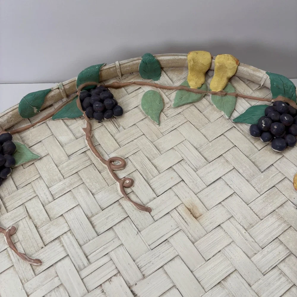 Oval Woven Tray Decorative Fruit Grapes Strawberries Pears‎ Serving Platter VTG